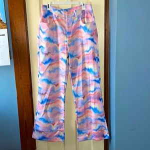 Water Color Tie Dye Wide Leg Trousers